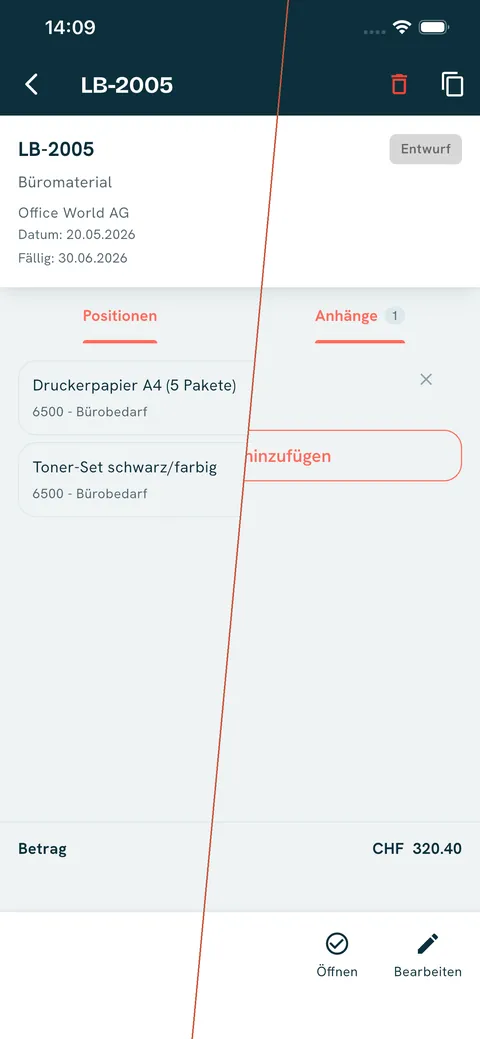 Supplier bills Positions & Attachments