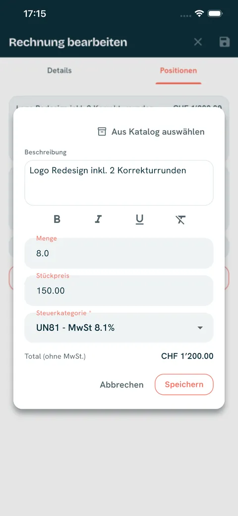 Invoices Edit Position
